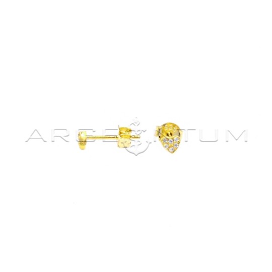 Orecchini al lobo cuore a pavè di zirconi bianchi placcati oro giallo in argento 925
