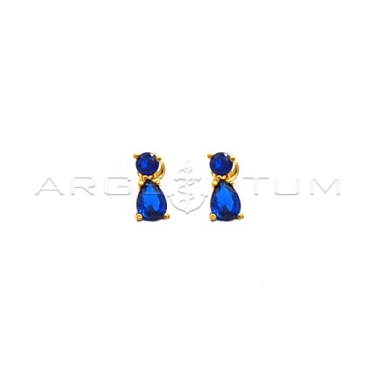 Orecchini pendenti con attacco a pressione punto luce e goccia di zirconi blu placcato oro giallo in argento 925