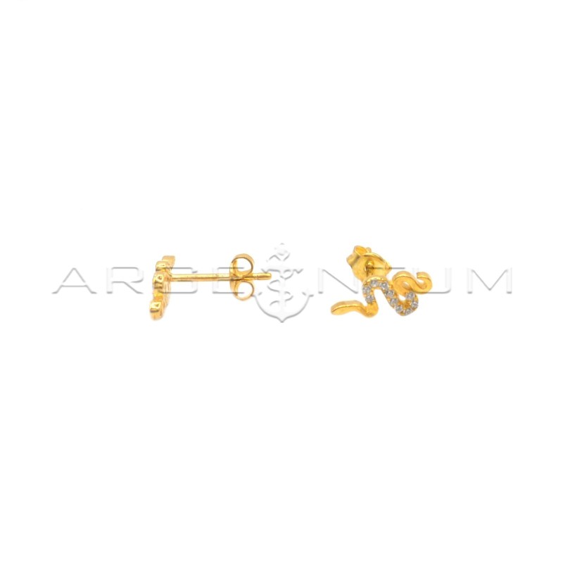 Orecchini al lobo serpente semizirconato bianco placcati oro giallo in argento 925