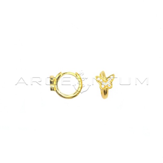 Orecchini a cerchio con chiusura a scattino con farfalla zirconata placcato oro giallo in argento 925