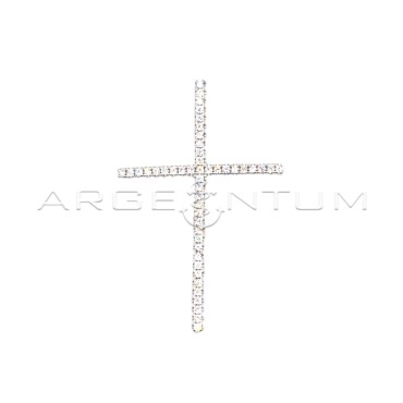 Ciondolo croce di zirconi bianchi con maglia passante placcato oro bianco in argento925