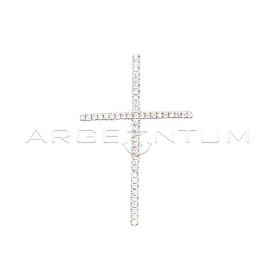 Ciondolo croce di zirconi bianchi con maglia passante placcato oro bianco in argento925