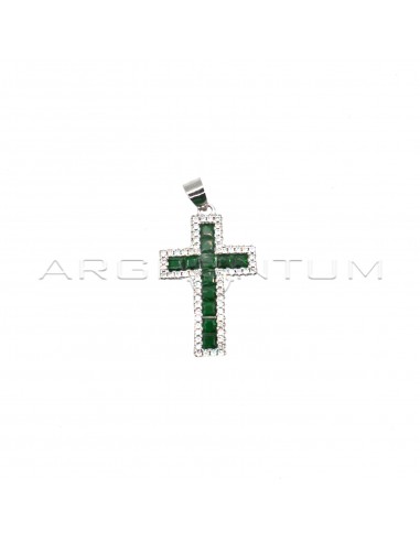 Cross pendant of green zircons square...