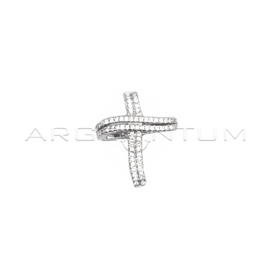 Stylized white zircon cross pendant with 925 silver white gold plated loop