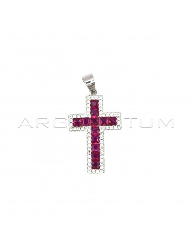 Cross pendant of red carrè cut...