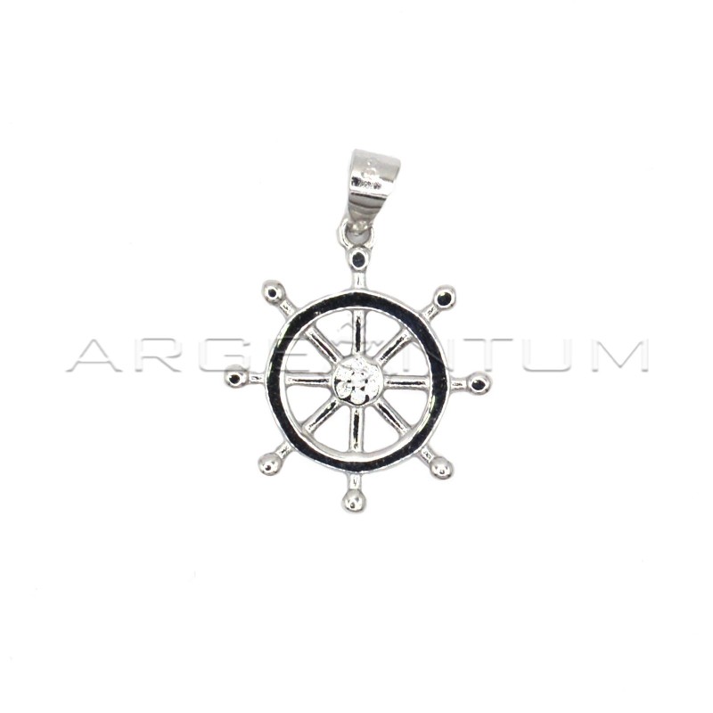 Ciondolo timone con centrale zirconato bianco placcato oro bianco in argento 925