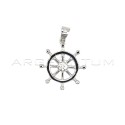 Rudder pendant with central white zirconium plated in white gold in 925 silver