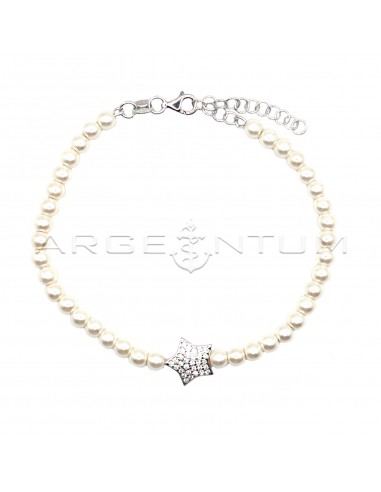 Pearl bracelet with central pavé star...