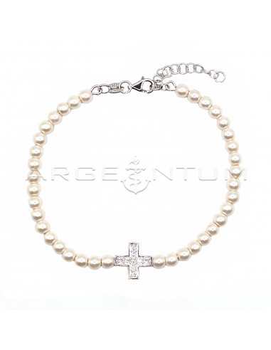 Pearl bracelet with central cross...