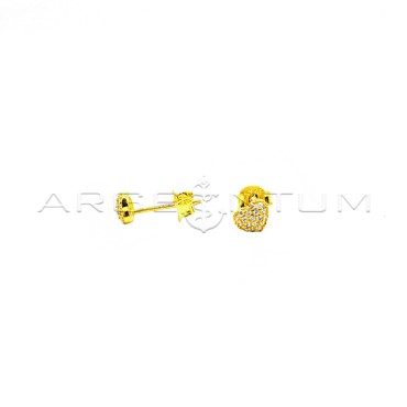 Yellow gold plated white zircon pavé heart lobe earring in 925 silver