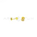Yellow gold plated white zircon pavé heart lobe earring in 925 silver