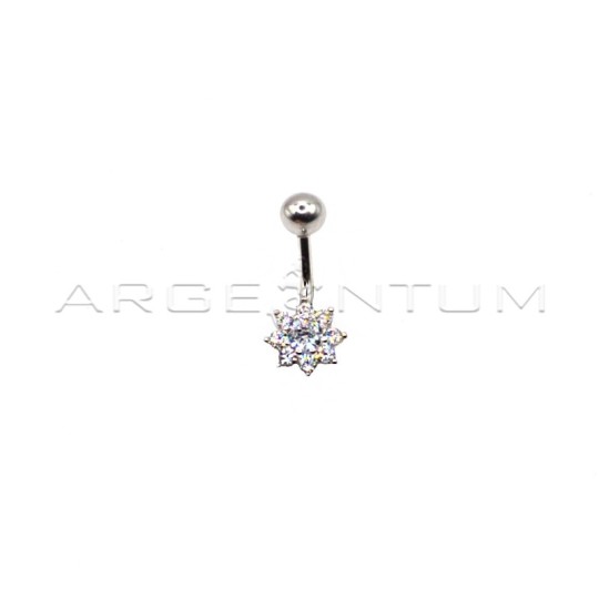 Piercing con fiore di zirconi bianchi placcato oro bianco in argento 925