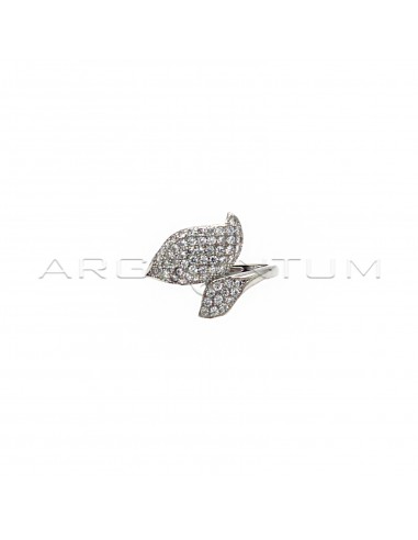 Adjustable ring with pavé leaves of...