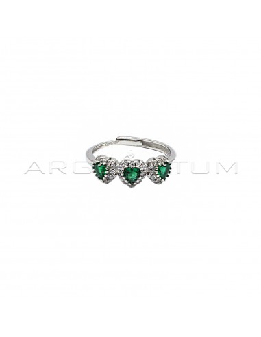 Adjustable ring with 3 green zircon...