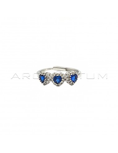 Adjustable ring with 3 hearts of blue...
