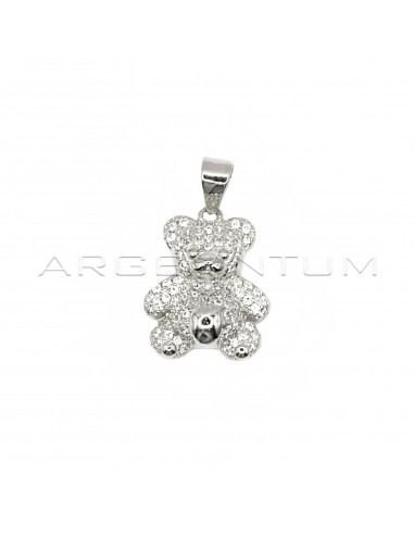 Domed bear pendant with white zircon...