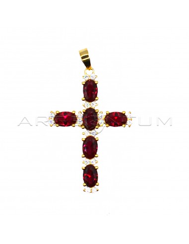 Cross pendant with red oval zircons...