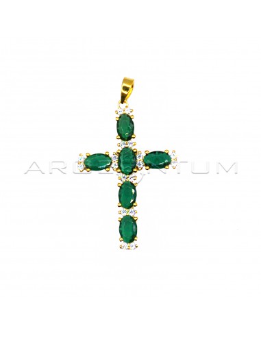 Cross pendant with green oval zircons...