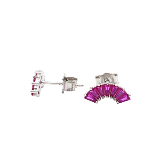 925 silver white gold plated red baguette spool crown lobe earrings