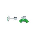 White gold plated green baguette spool crown lobe earrings in 925 silver