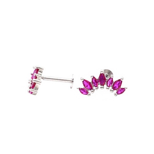 925 silver white gold plated red gradation spool piercing earrings
