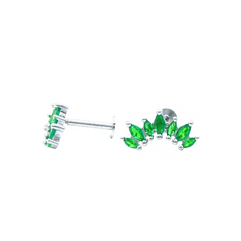 Green gradation spool piercing earrings white gold plated in 925 silver