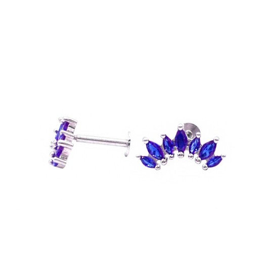 925 silver white gold plated blue gradation spool piercing earrings