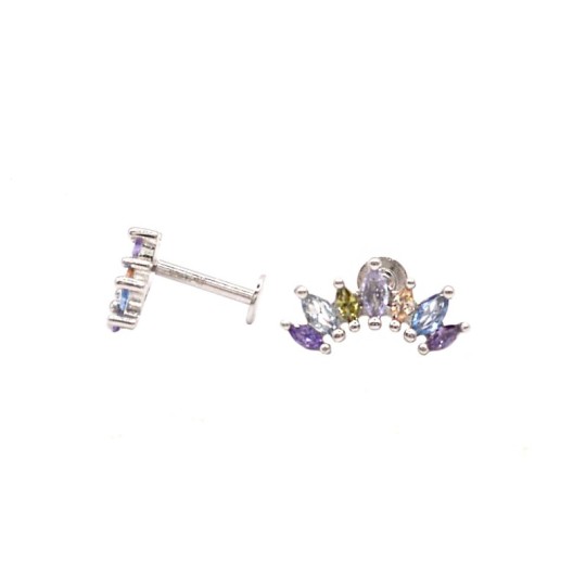 White gold plated 925 silver multicolor gradation spool piercing earrings