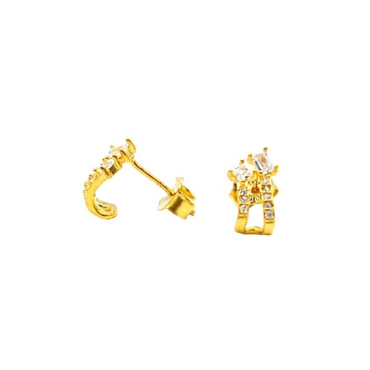 Yellow gold plated white zircon double wire half circle lobe earrings in 925 silver