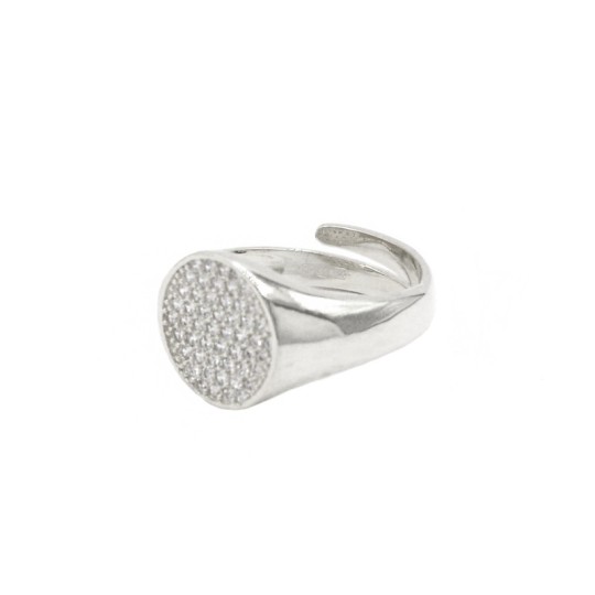 White gold plated white zircon pavé round shield ring in 925 silver