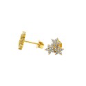 Yellow gold plated white zircon 3 flower stud earrings in 925 silver