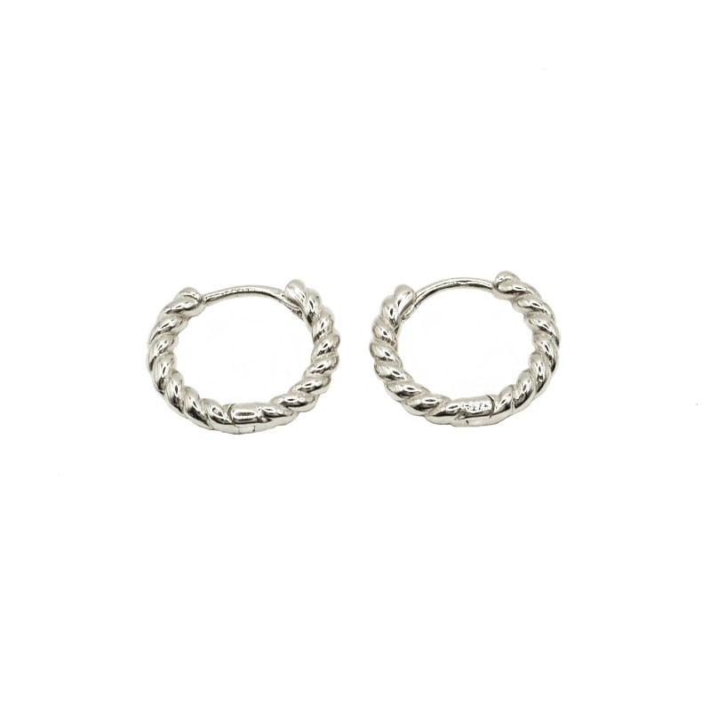 White gold plated torchon hoop earrings in 925 silver