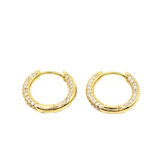 Hoop earrings with zircon snap closure on the outside and white domed interior yellow gold plated in 925 silver