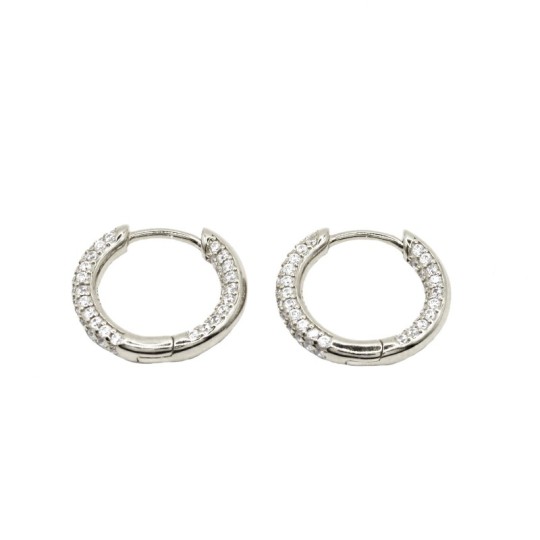 Hoop earrings with white gold plated white gold plated 925 silver zircon snap closure on the outside and on the inside