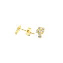 Yellow gold plated white zircon cross lobe earrings in 925 silver