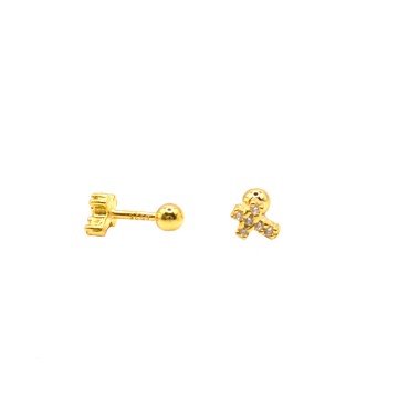Cross piercing earrings with white zircons yellow gold plated in 925 silver