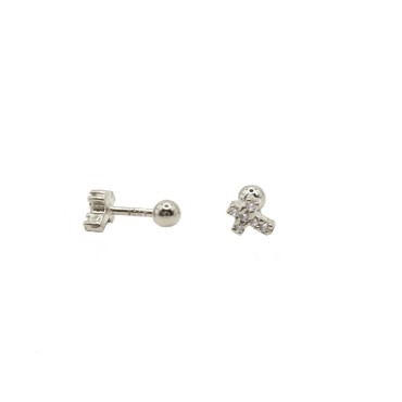 Orecchini piercing croce con zirconi bianchi placcato oro bianco in argento 925