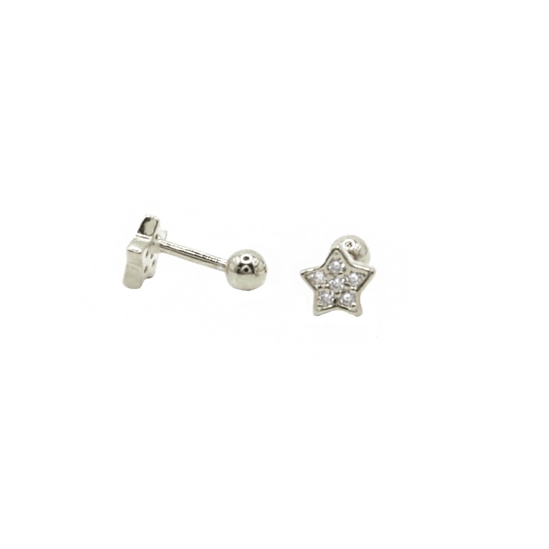 Star piercing earrings with white zircons white gold plated in 925 silver