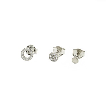 Orecchini a lobo set tris tondi zirconati placcati oro bianco in argento 925