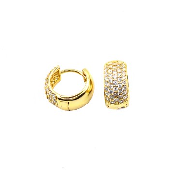 Yellow gold plated 925 silver rounded white semi zircon snap back hoop earrings
