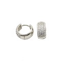 White gold plated 925 silver semi zirconium domed hoop earrings with snap closure