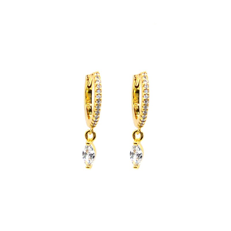Hoop earrings with white zircons, snap closure and pendant spool yellow gold plated in 925 silver