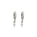 Hoop earrings with white zircons, snap closure and 925 white gold plated pendant spool