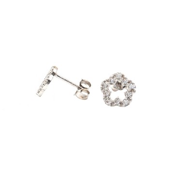 White gold plated white zircon heart shaped lobe earrings in 925 silver