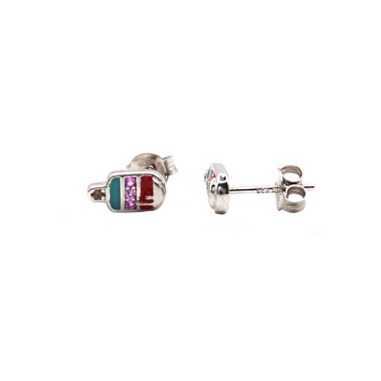 White gold plated multicolored zircon and enamelled ice cream lobe earrings in 925 silver