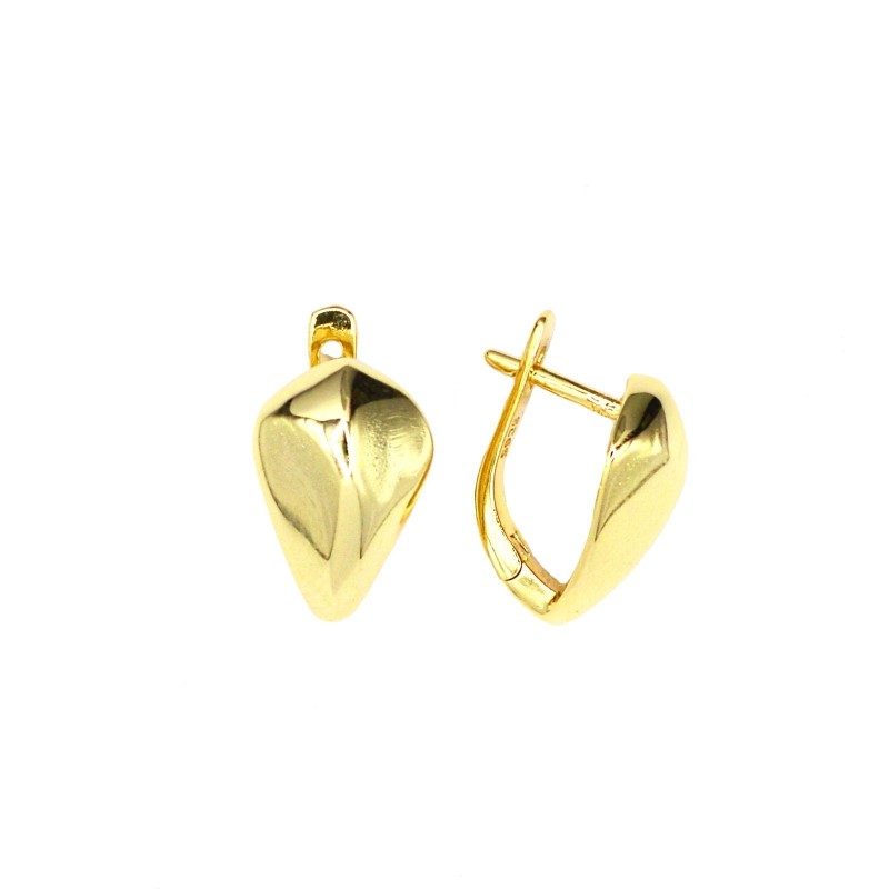 Yellow gold plated 925 silver domed triangular button hoop earrings
