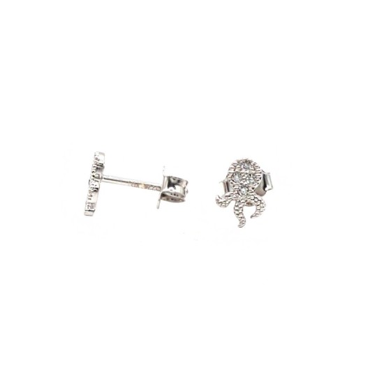 Dotted octopus lobe earrings with white gold plated white zircons in 925 silver