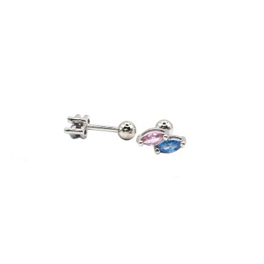 Orecchini piercing spole rosa e azzurra placcato oro bianco in argento 925