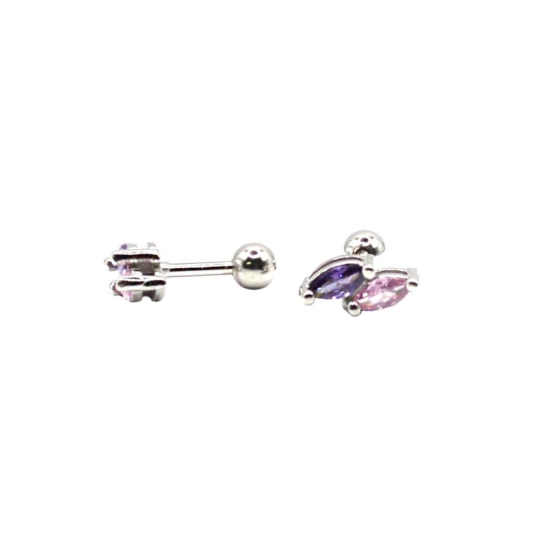 Orecchini piercing spole rosa e lilla placcato oro bianco in argento 925