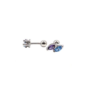 Orecchini piercing spole lilla e azzurro placcato oro bianco in argento 925